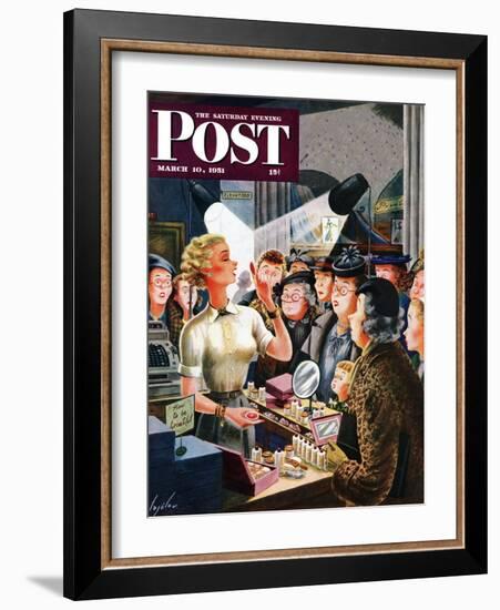 "Makeup Counter" Saturday Evening Post Cover, March 10, 1951-Constantin Alajalov-Framed Giclee Print