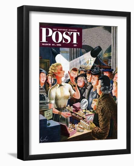 "Makeup Counter" Saturday Evening Post Cover, March 10, 1951-Constantin Alajalov-Framed Giclee Print