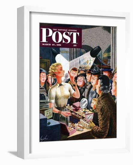 "Makeup Counter" Saturday Evening Post Cover, March 10, 1951-Constantin Alajalov-Framed Giclee Print