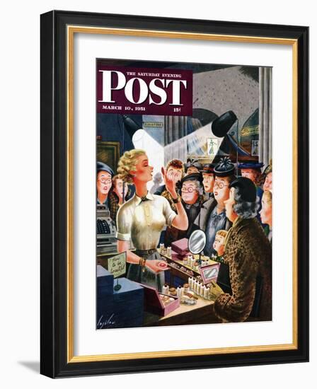 "Makeup Counter" Saturday Evening Post Cover, March 10, 1951-Constantin Alajalov-Framed Giclee Print