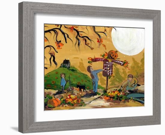 Making A Scarecrow Autumn Season-sylvia pimental-Framed Art Print