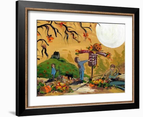 Making A Scarecrow Autumn Season-sylvia pimental-Framed Art Print