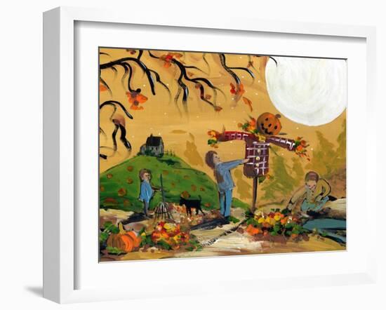 Making A Scarecrow Autumn Season-sylvia pimental-Framed Art Print