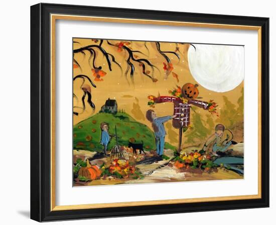 Making A Scarecrow Autumn Season-sylvia pimental-Framed Art Print