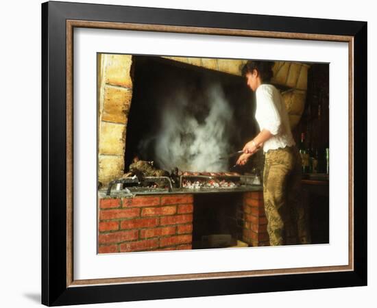 Making Duck Breast on Grill in Auberge Les Vignes, Sauternes, Bordeaux, Gironde, France-Per Karlsson-Framed Photographic Print