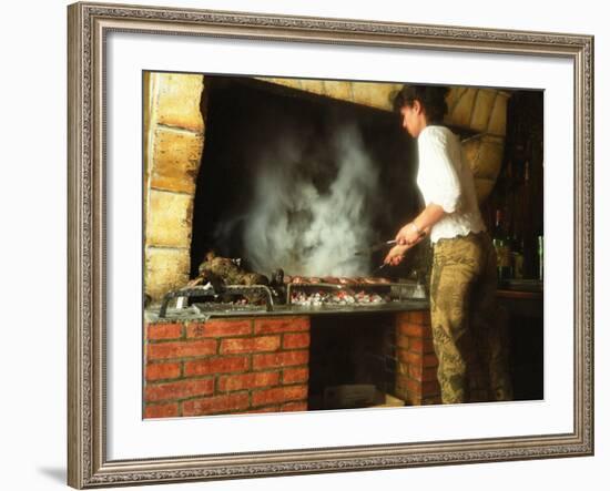 Making Duck Breast on Grill in Auberge Les Vignes, Sauternes, Bordeaux, Gironde, France-Per Karlsson-Framed Photographic Print