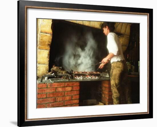 Making Duck Breast on Grill in Auberge Les Vignes, Sauternes, Bordeaux, Gironde, France-Per Karlsson-Framed Photographic Print