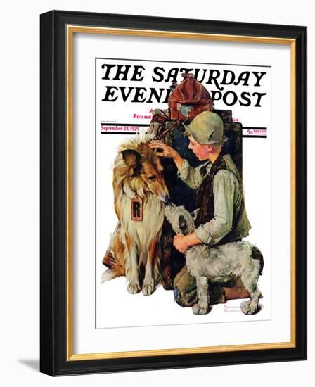 "Making Friends" or "Raleigh Rockwell" Saturday Evening Post Cover, September 28,1929-Norman Rockwell-Framed Giclee Print