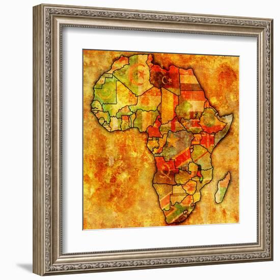 Malawi on Actual Map of Africa-michal812-Framed Art Print