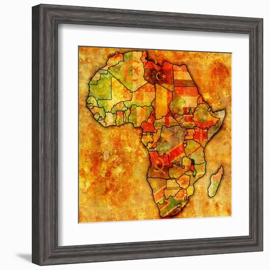 Malawi on Actual Map of Africa-michal812-Framed Art Print