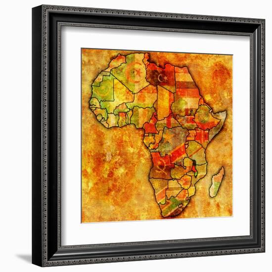 Malawi on Actual Map of Africa-michal812-Framed Art Print