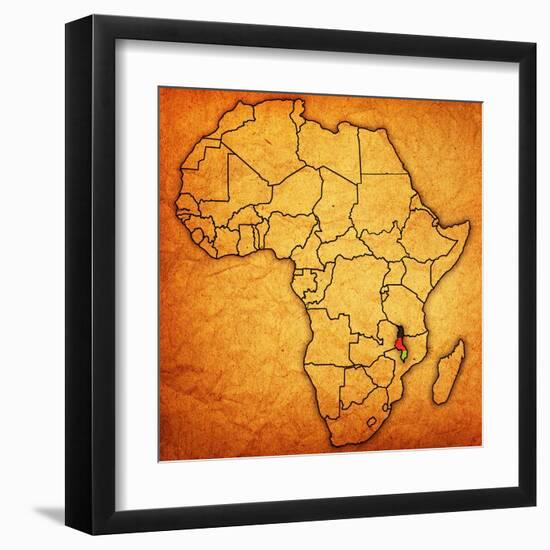 Malawi on Actual Map of Africa-michal812-Framed Art Print