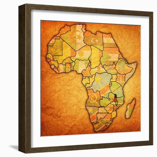 Malawi on Actual Map of Africa-michal812-Framed Premium Giclee Print