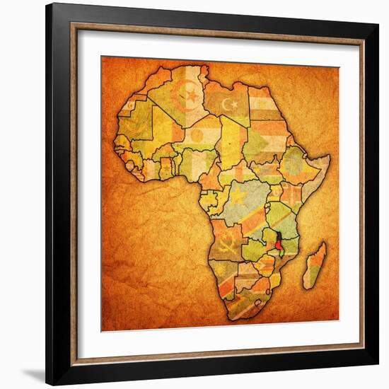 Malawi on Actual Map of Africa-michal812-Framed Premium Giclee Print