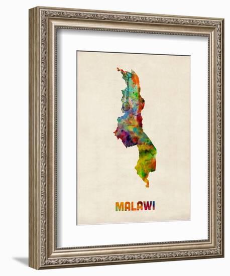 Malawi Watercolor Map-Michael Tompsett-Framed Premium Giclee Print