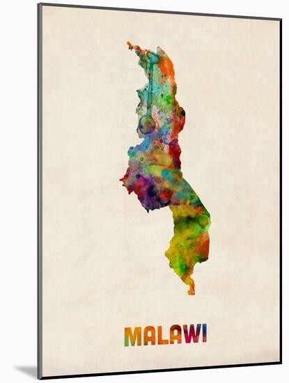 Malawi Watercolor Map-Michael Tompsett-Mounted Art Print