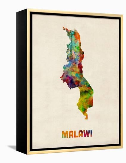 Malawi Watercolor Map-Michael Tompsett-Framed Stretched Canvas