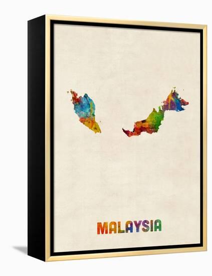 Malaysia Watercolor Map-Michael Tompsett-Framed Stretched Canvas