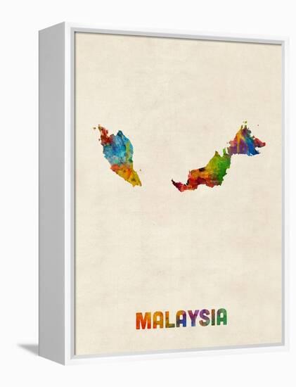 Malaysia Watercolor Map-Michael Tompsett-Framed Stretched Canvas