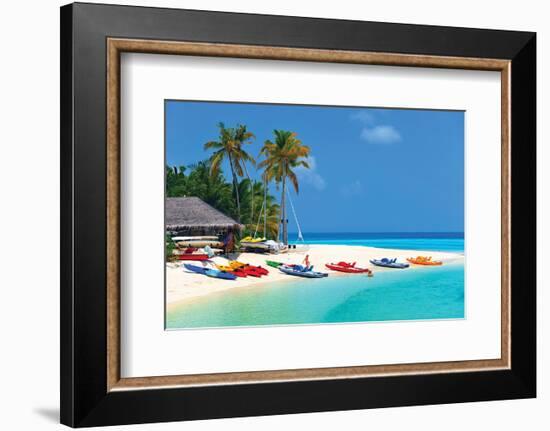 Maldives Island Beach & Boats-null-Framed Art Print