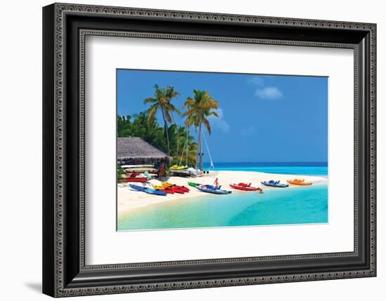 Maldives Island Beach & Boats-null-Framed Art Print