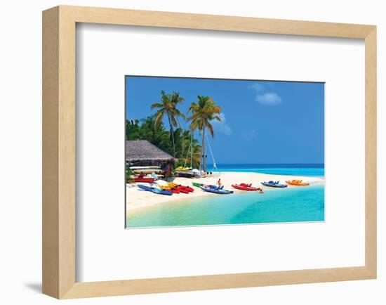 Maldives Island Beach & Boats-null-Framed Art Print