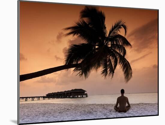 Maldives, Meemu Atoll, Medhufushi Island, Man Meditating on the Beach (Mr)-Michele Falzone-Mounted Photographic Print