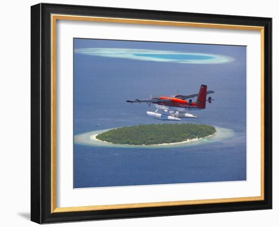 Maldivian Air Taxi Flying Above Island, Maldives, Indian Ocean, Asia-Sakis Papadopoulos-Framed Photographic Print