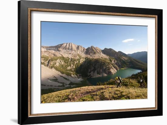 Male Backpacking The Four Pass Loop, High Above Snowmass Lake. Snowmass Mt Is Visible In Distance-Austin Cronnelly-Framed Photographic Print