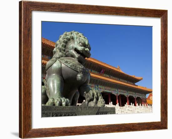 Male Bronze Lion, Gate of Supreme Harmony, Outer Court, Forbidden City, Beijing, China, Asia-Neale Clark-Framed Photographic Print