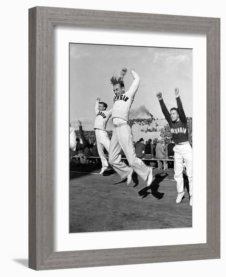 Male Cheerleaders in Action at Wisconsin-Marquette Football Game-Alfred Eisenstaedt-Framed Photographic Print