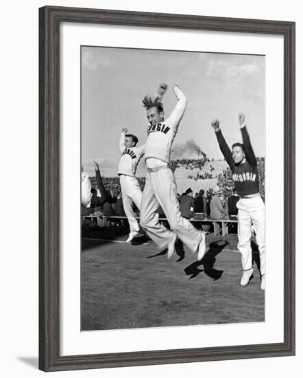 Male Cheerleaders in Action at Wisconsin-Marquette Football Game-Alfred Eisenstaedt-Framed Photographic Print