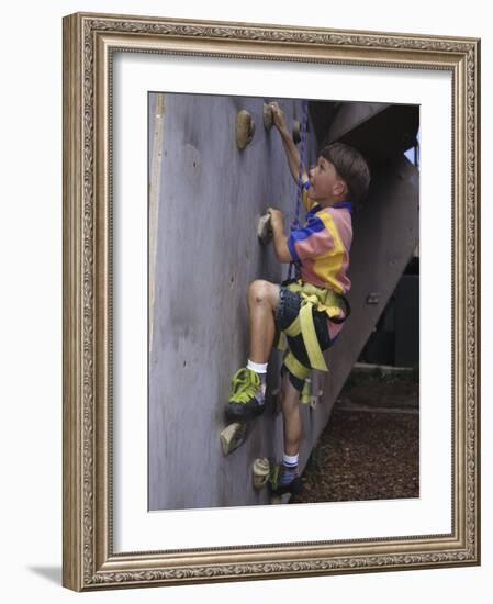 Male Child Wall Climbing Indoors-null-Framed Photographic Print