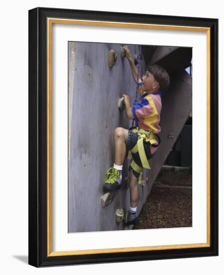 Male Child Wall Climbing Indoors-null-Framed Photographic Print