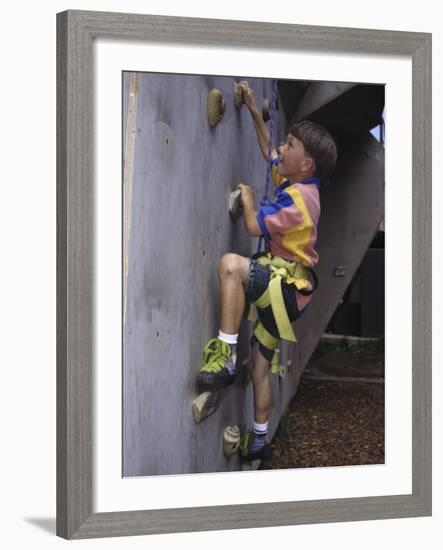 Male Child Wall Climbing Indoors-null-Framed Photographic Print