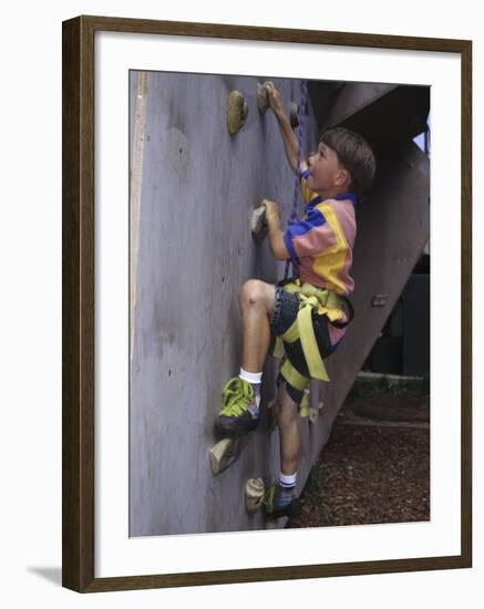 Male Child Wall Climbing Indoors-null-Framed Photographic Print