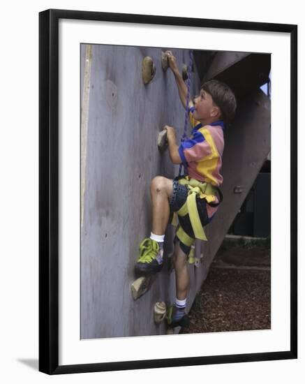 Male Child Wall Climbing Indoors-null-Framed Photographic Print