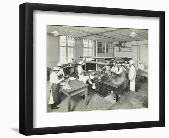 Male Cookery Students at Work in the Kitchen, Westminster Technical Institute, London, 1910-null-Framed Photographic Print