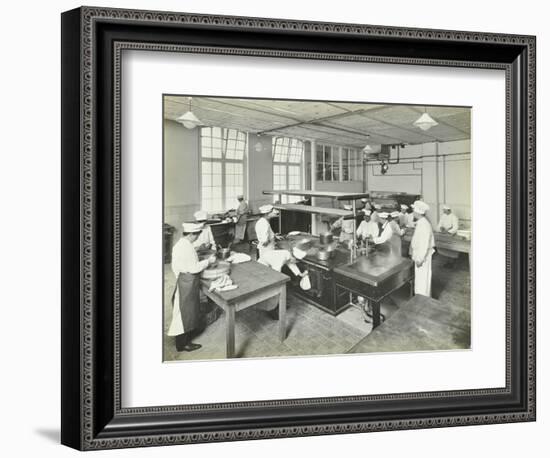 Male Cookery Students at Work in the Kitchen, Westminster Technical Institute, London, 1910-null-Framed Photographic Print