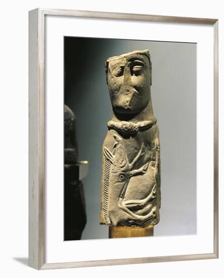 Male Deity Pillar Statue with Collar and Carved Wild Boar on Chest-null-Framed Giclee Print