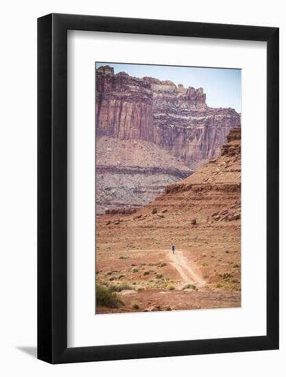 Male Endurance Cyclist Rides Mountain Bike on White Rim Trail in Canyonlands National Park, Utah-Matt Jones-Framed Photographic Print