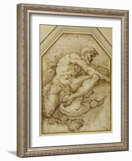 Male Figure, Born Aloft in Clouds by Putti-Parmigianino-Framed Giclee Print