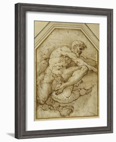 Male Figure, Born Aloft in Clouds by Putti-Parmigianino-Framed Giclee Print