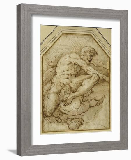 Male Figure, Born Aloft in Clouds by Putti-Parmigianino-Framed Giclee Print