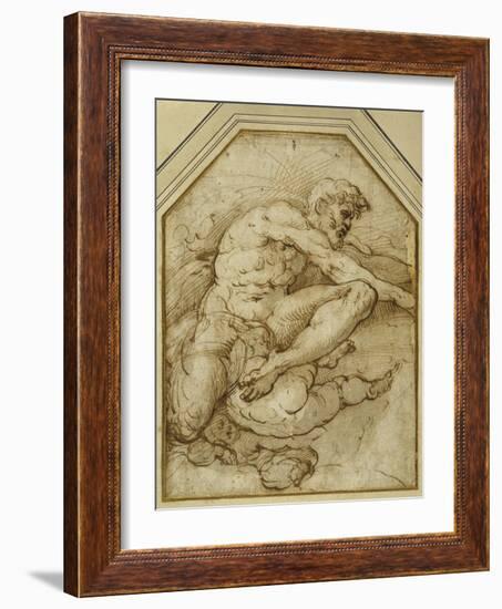 Male Figure, Born Aloft in Clouds by Putti-Parmigianino-Framed Giclee Print