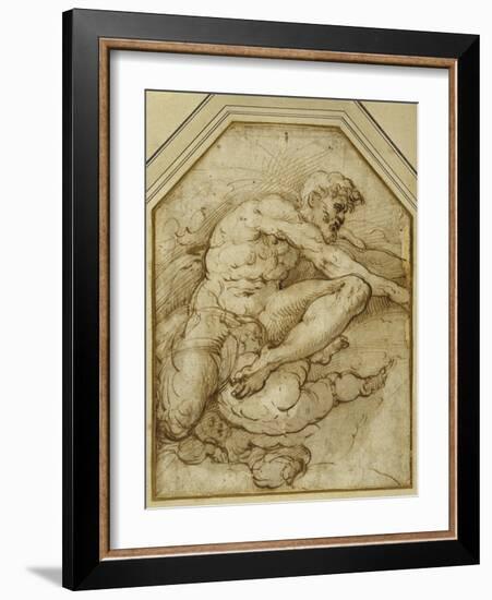 Male Figure, Born Aloft in Clouds by Putti-Parmigianino-Framed Giclee Print