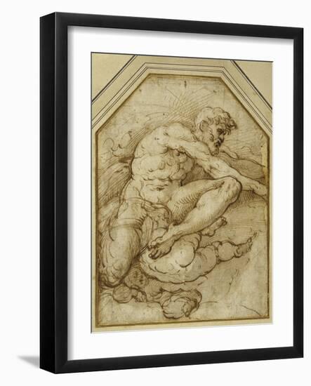 Male Figure, Born Aloft in Clouds by Putti-Parmigianino-Framed Giclee Print