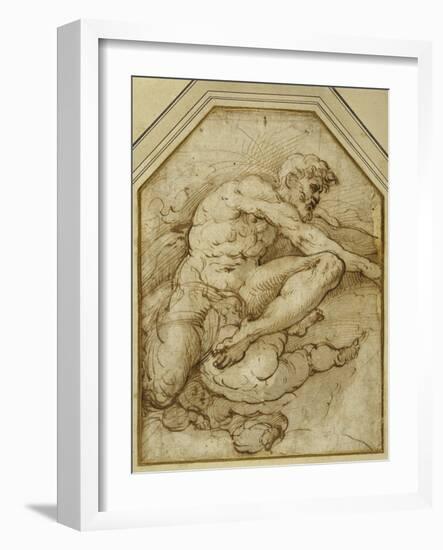 Male Figure, Born Aloft in Clouds by Putti-Parmigianino-Framed Giclee Print