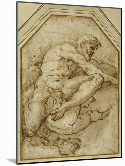 Male Figure, Born Aloft in Clouds by Putti-Parmigianino-Mounted Giclee Print