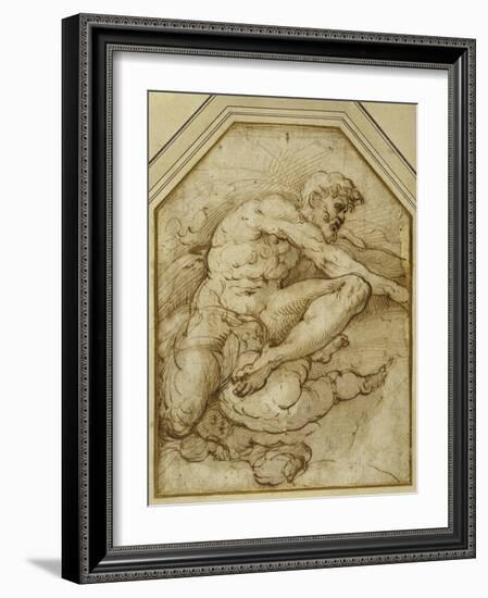 Male Figure, Born Aloft in Clouds by Putti-Parmigianino-Framed Giclee Print